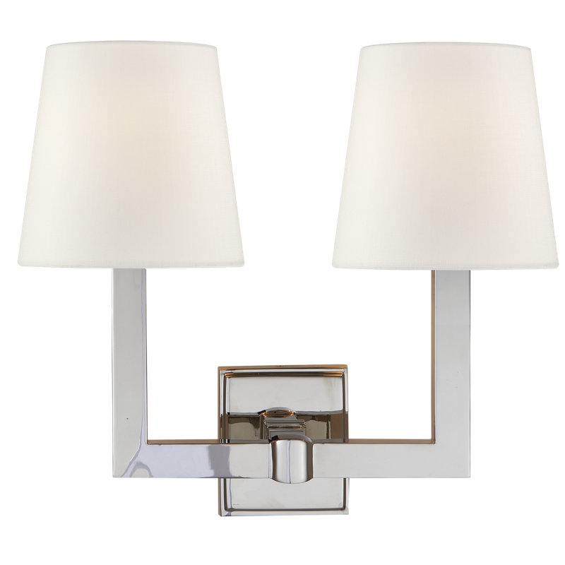 Chapman & Myers Square Tube Double Sconce, Polished Nickel, Fabric