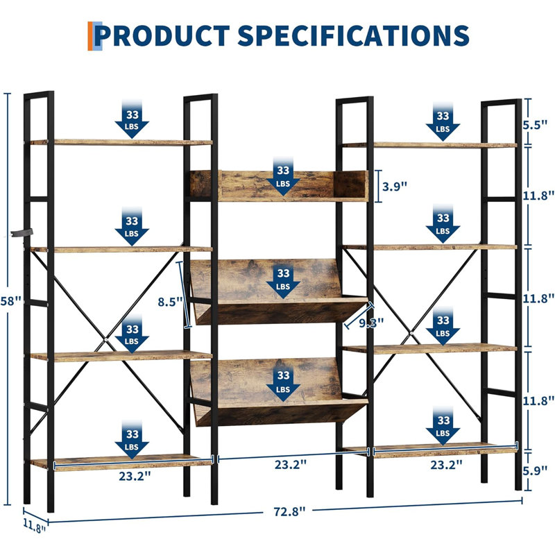 147.3cm H x 30cm W Metal Etagere Bookcase