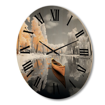 Horloge murale jaune et gris Winter Lake I - Winter Landscape