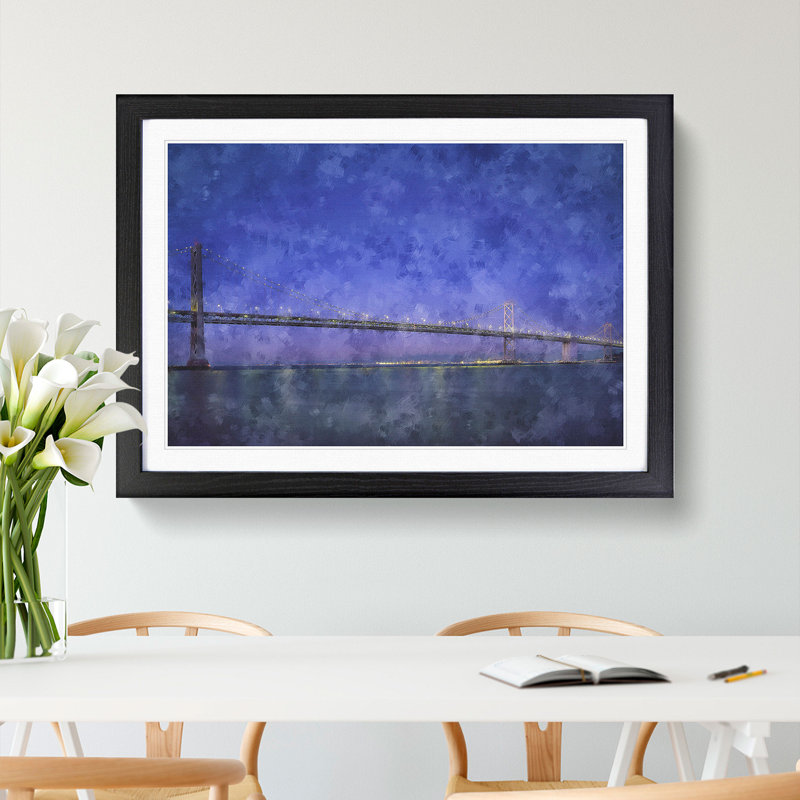San Francisco Oakland Bay Bridge - Picture Frame Painting Print, 33cm H x 45cm W x 2cm D, Black Framed