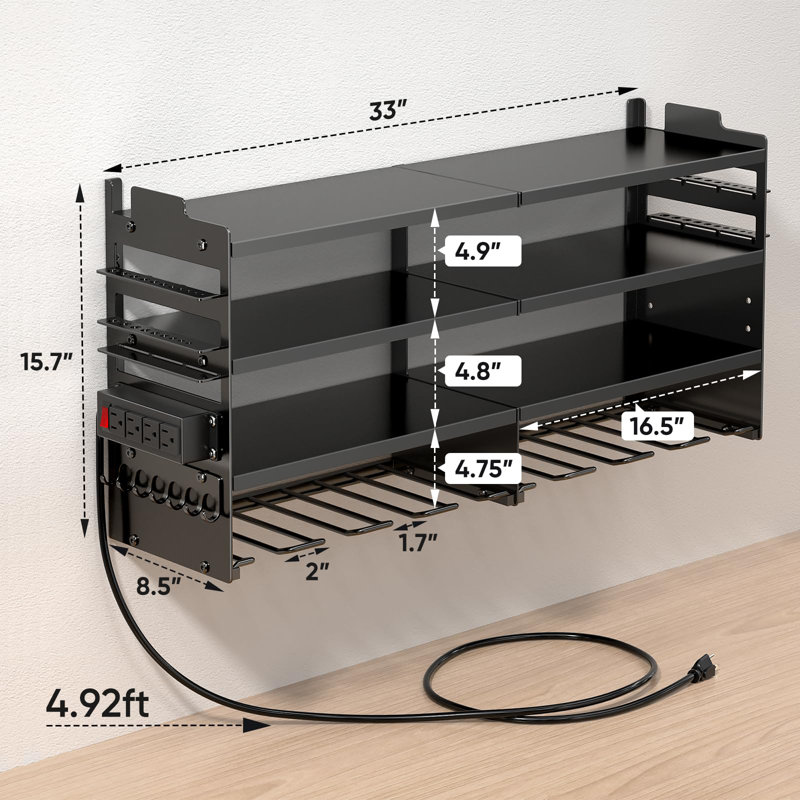 Large Power Tool Organizer Wall Mount With Charging Station,4 Layer Heavy Duty Metal Tool Storage Rack,Black