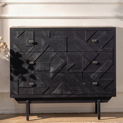 Retro Black Solid Wood Accent Cabinet