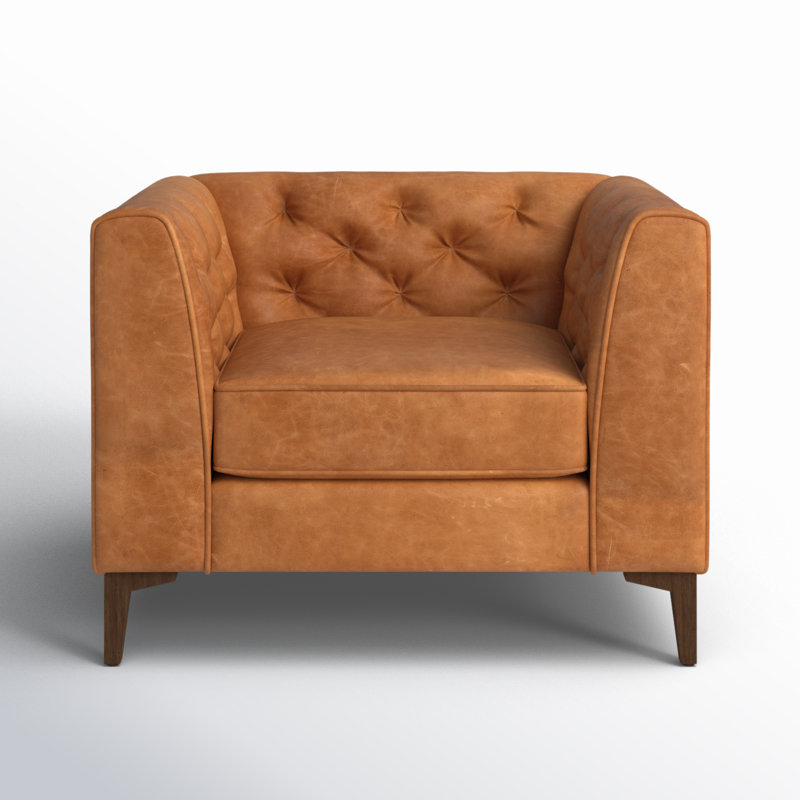 Essex Full Grain Genuine Leather Lounge Chair, Cognac Tan Genuine Leather