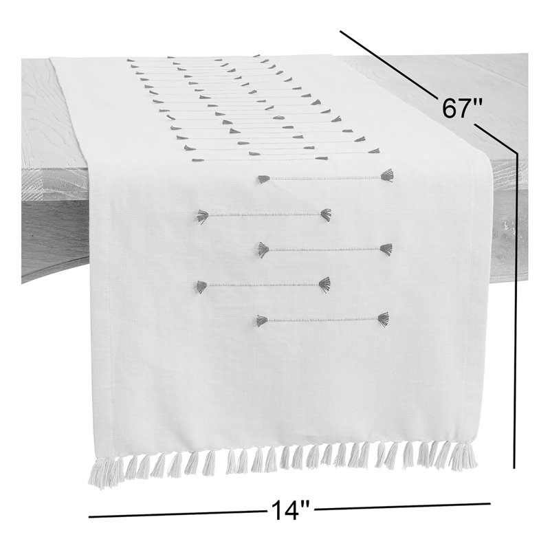 Margreat Table Runner with Fringe and Geometric Design, Natural