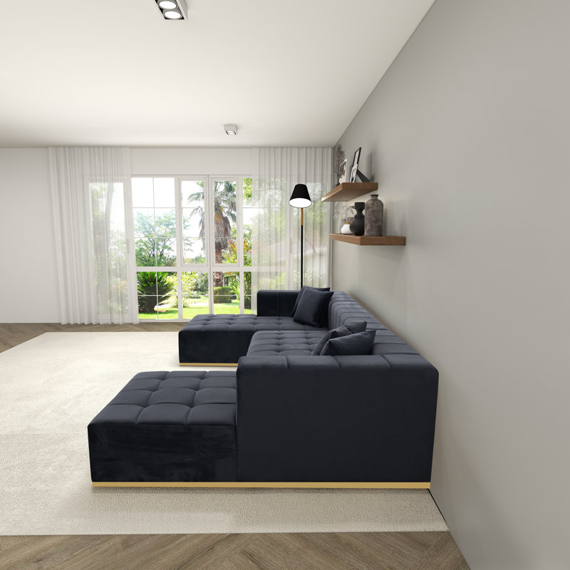 Canapé d'angle en velours Hirotada, Black Velvet