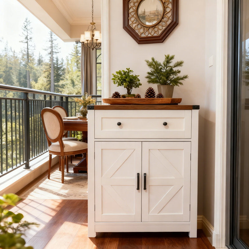 Farmhouse Buffet Accent Cabinet With Storage, Brown/White