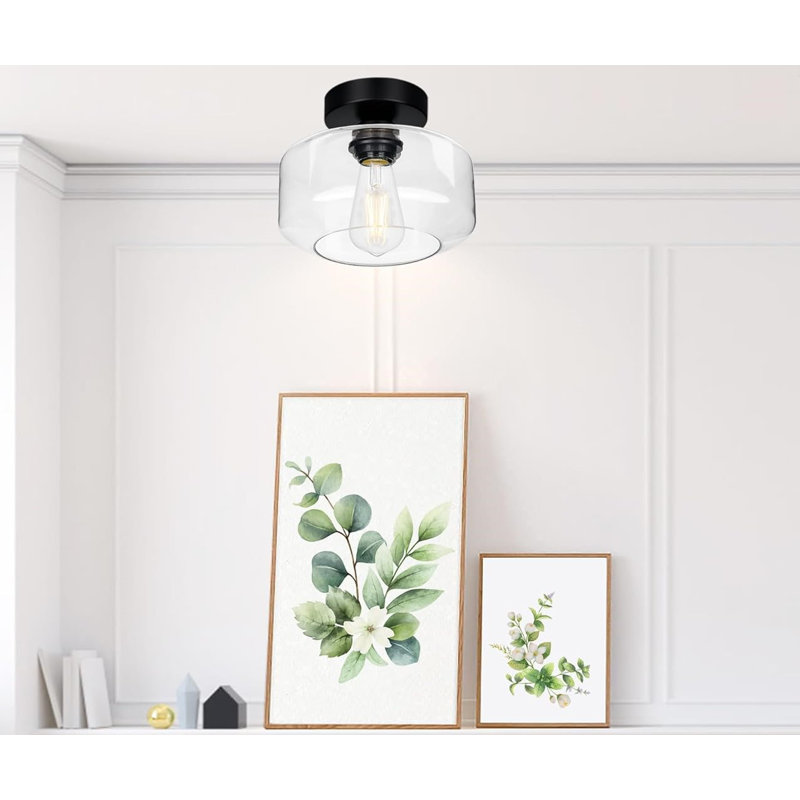 Black Chrome Industrial Semi Flush Mount Ceiling Light with Clear Glass Shade