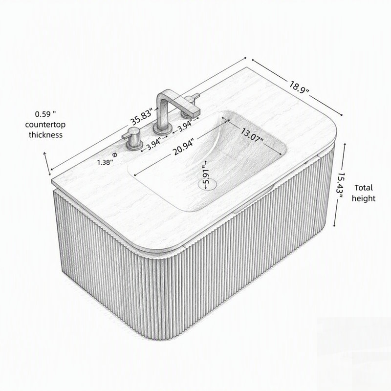 Meuble-lavabo flottant avec lavabo intégré chaud, éclairage à DEL activé par capteur, armoire à grain de bois rayé, tiroir à fermeture en douceur et surface en pierre frittée pré-assemblée.
