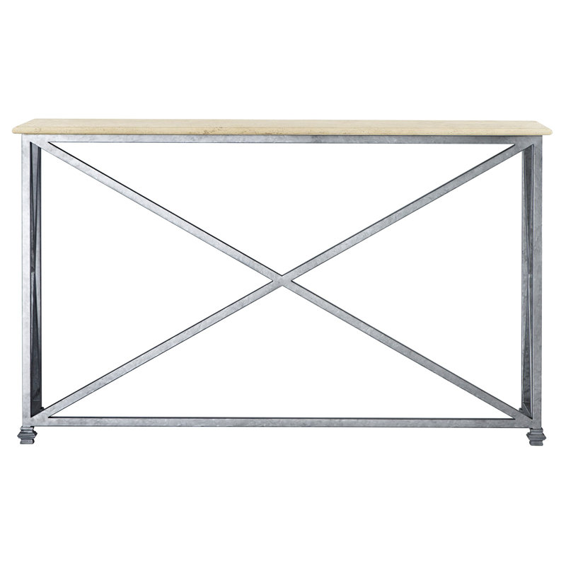 Medallion 60'' Console Table, Royal Silver, 36"H x 60"W x 15"D, Carrera Marble