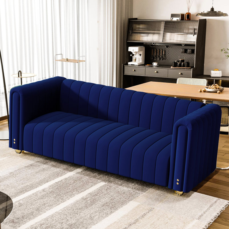 Roswitha 81.3'' Velvet Sofa, Blue