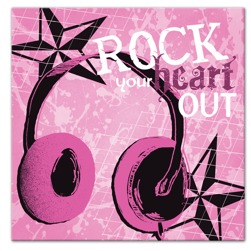 «Rock Your Heart Out», art sur toile tendue, Rose, H 20 po x l 20 po x P 1,25 po