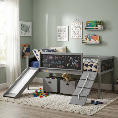 Loft Bed Wood Bed with Two Storage Boxes