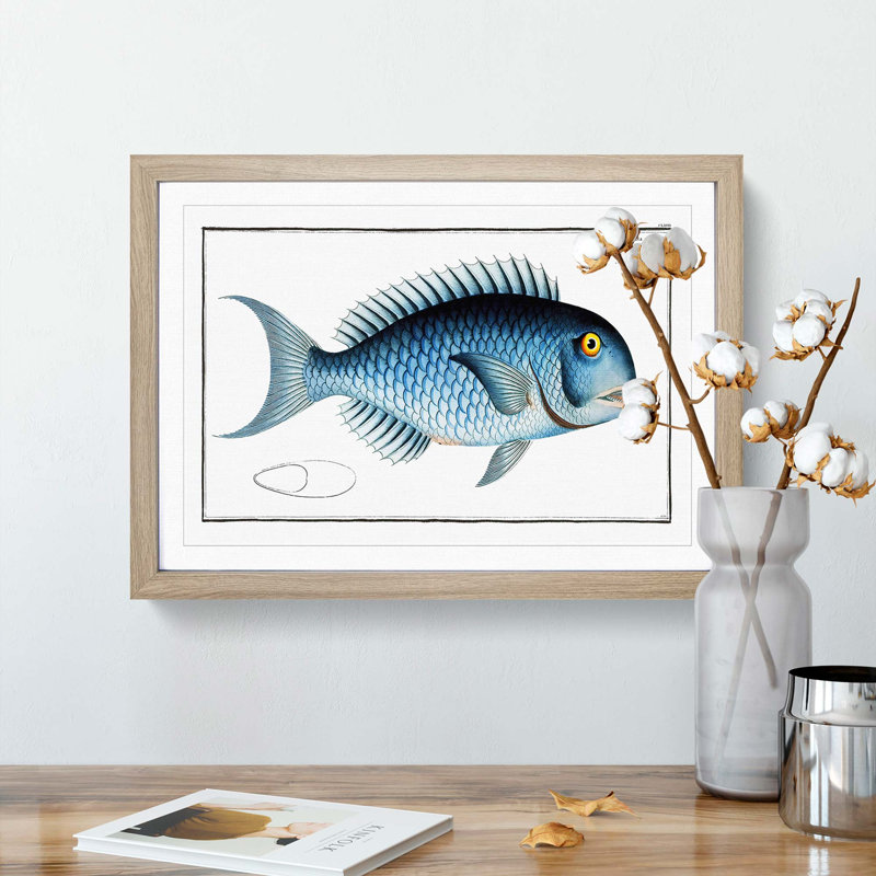Blue Fish by M.E. Bloch - Picture Frame Painting Print, Oak Framed, 62cm H x 87cm W x 2cm D
