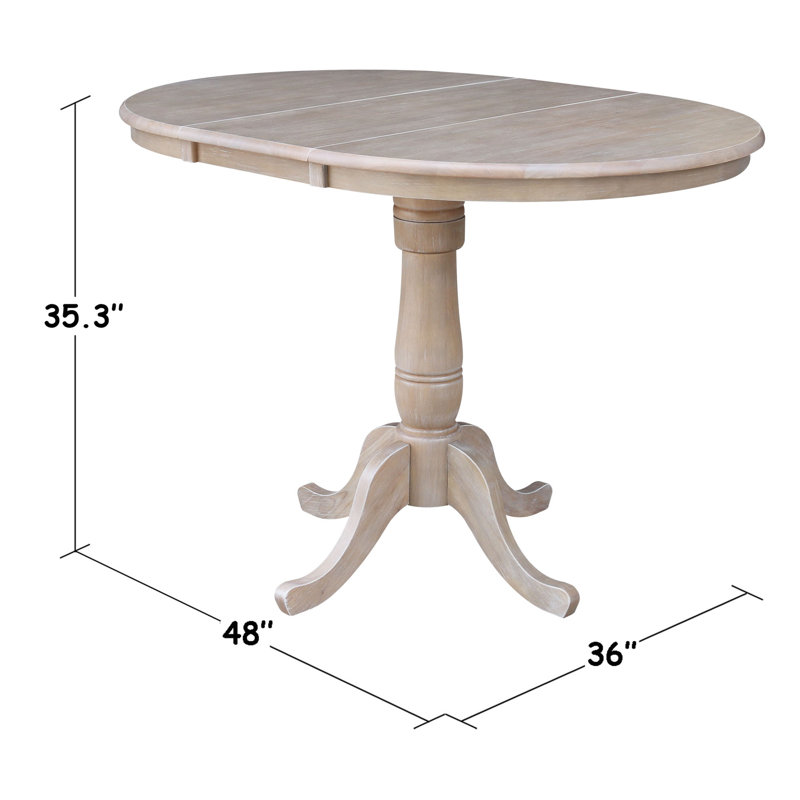 Counter Height Extendable Solid Wood Dining Set, 5 Pieces, Washed Gray Taupe