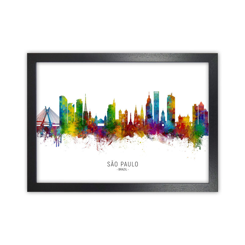 Sao Paulo Brazil Skyline by Michael Tompsett - Print, Black Framed, 46cm H x 63cm W x 3cm D