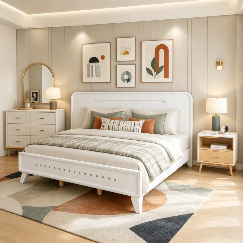 Lit en bois massif, White, QUEEN