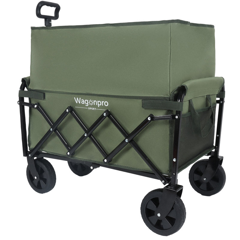 Chariot utilitaire extensible à deux couches d'une capacité de 225 lb pour le camping, le jardinage et le magasinage - vert armée