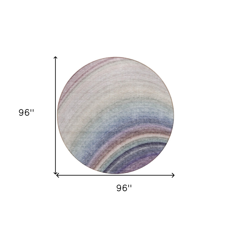 Tapis extérieur rond lavable abstrait mauve et ivoire 8 pi 8 po