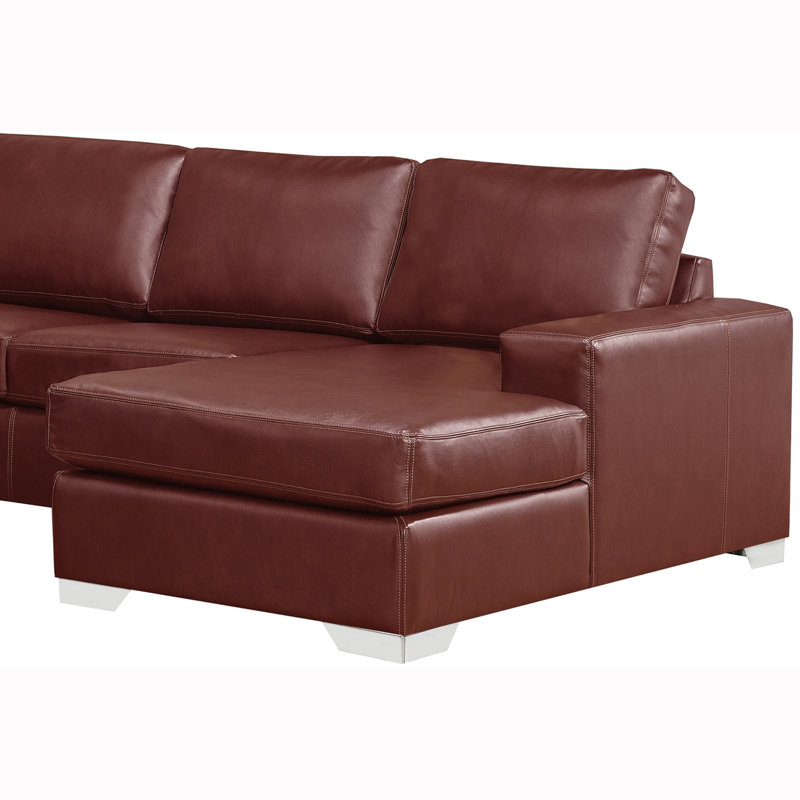 Canapé modulaire de coin en cuir véritable de 122 po Crooke, Cuir véritable vin