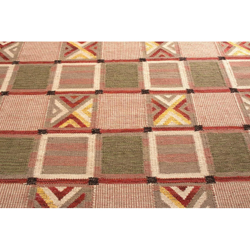 Scandinavian Hand Knotted Wool Geometric Area Rug, Rectangle 10' x 14'