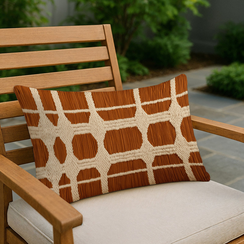 Indoor and Outdoor Throw Pillow, Rectangular 14"H x 20"W, Beige Trellis 114