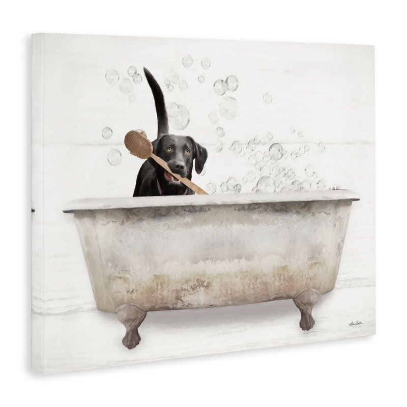 «Happy Labrador in Rustic Bubble Bath», art mural sur toile tendue XXL par Lori Deiter, Toile tendue, H 30 po x l 40 po