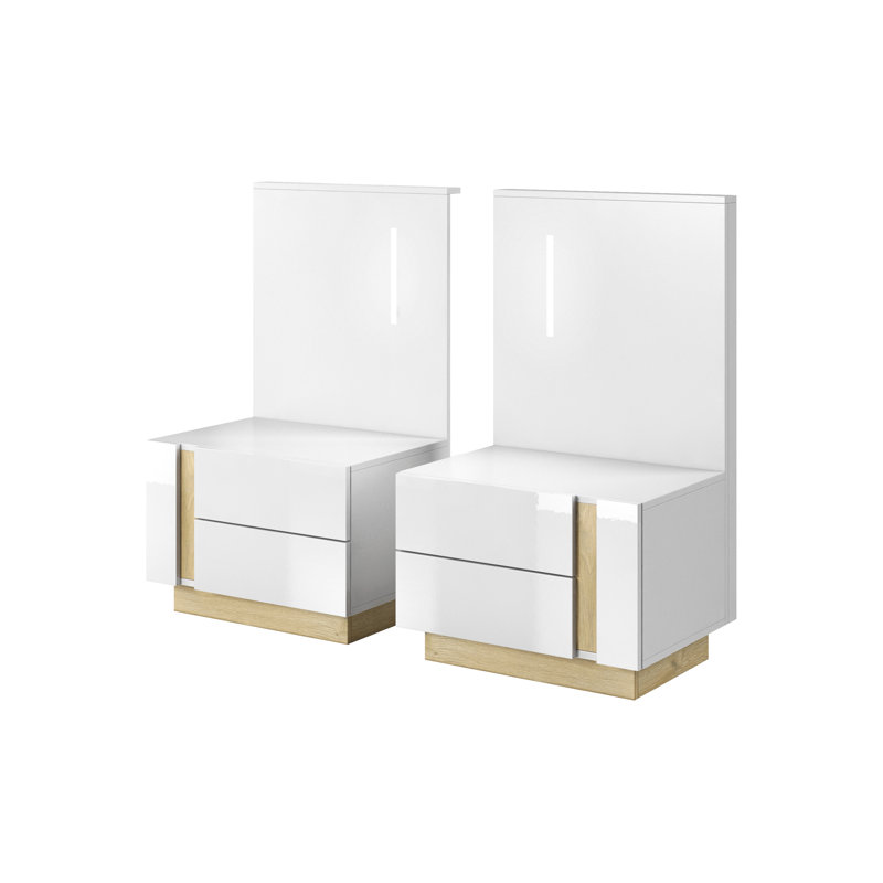 Janellen 44cm W Manufactured Wood Bedside Table, White Gloss