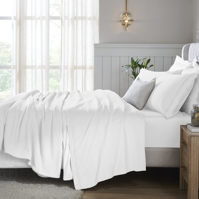 Ensemble de draps en coton égyptien 650 fils, Blanc, Ensemble de draps très grand californien avec 2 t