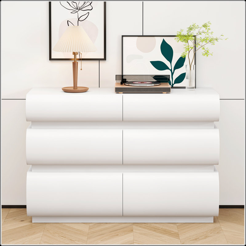 Commode élégante à 6 tiroirs avec un design sans poignée, un grand rangement pour l'organisation de la chambre à coucher et un attrait esthétique