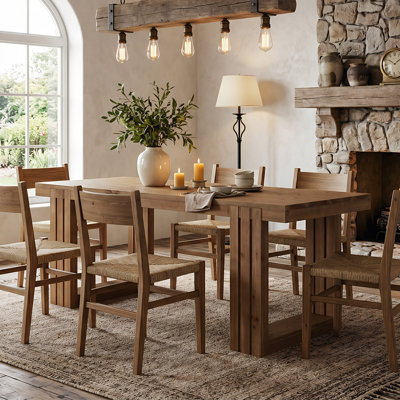 62" Solid Wood Dining Table for 4-6 People, Kitchen Table with Double Pedestal for Dining Room