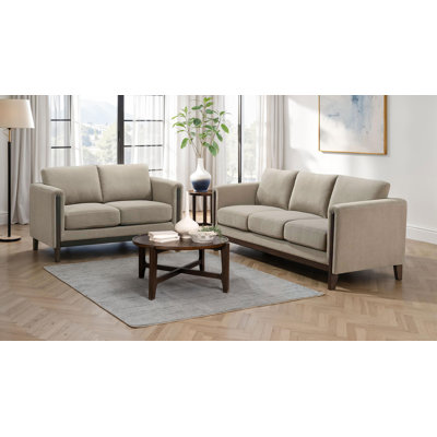 Hennig 2-Piece Upholstered Panel Arm Sofa Set Taupe