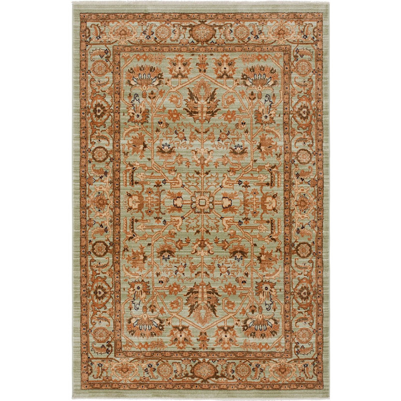 Tapis à motif oriental brun / vert Garth, Rectangle 4 pi x 6 pi