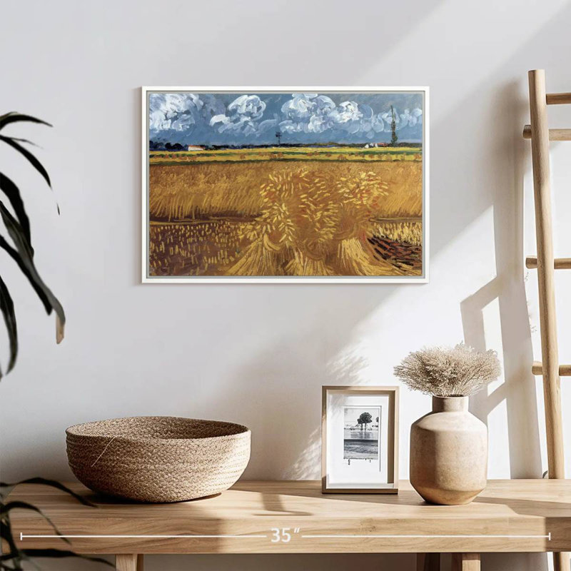 Champ de blé avec réas, 19 po x 13 po, Cadre flottant blanc