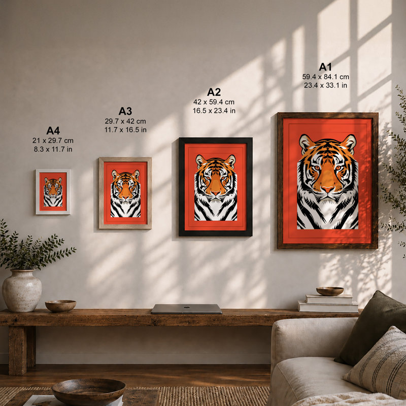Tiger Bold Geometric - Framed Print, Oak, A3 - 42.0 x 29.7 cm