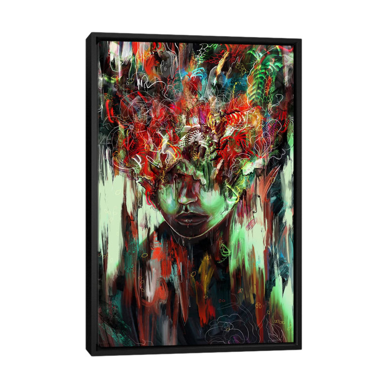 « chaotique mind », impression sur toile, H 26 po x l 18 po x P 1,5 po, Toile avec cadre noir, Pas de tapis
