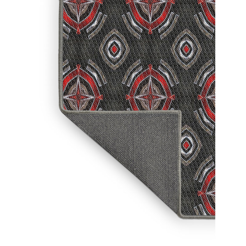 Tapis rouge/noir tissé à la machine, Rectangle 5 pi x 8 pi