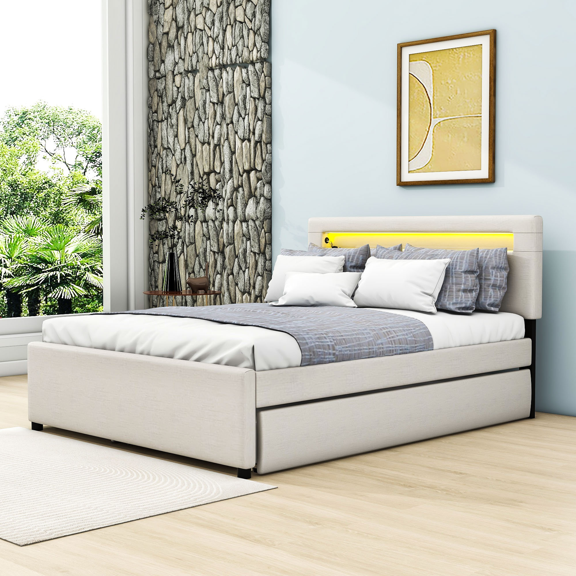 Latitude Run® Norena Queen Size 2 Drawers Upholstered Platform Bed with ...