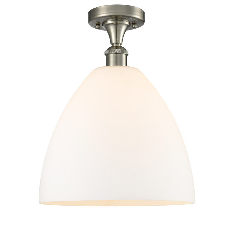 Plafonnier semi-encastré 1 lumière Germinia, Blanc mat, H 14,75 po x l 12 po x P 12 po, Nickel satiné brossé