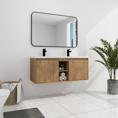 Wall Mounted Bathroom Vanity With Double Sink And Soft Closing Door Hinge, Offering Practicality And Style For Your Bathroom.