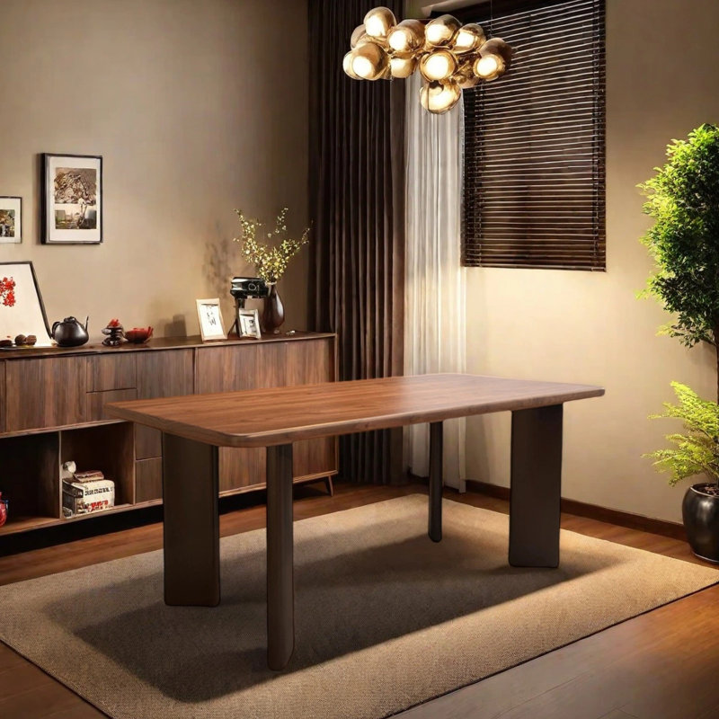 Table de salle à manger en bois de noyer de style rétro, H 29,52 po x L 70,86 po x l 31,49 po
