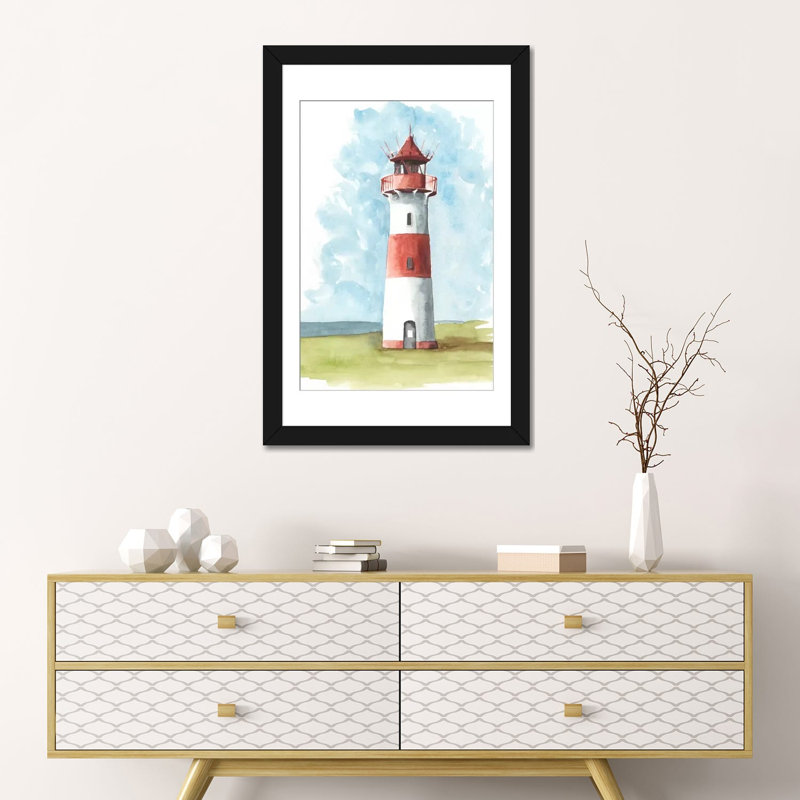 «Watercolor Lighthouse II» par Naomi McCavitt, reproduction sur toile, H 24 po x l 16 po x P 1 po, Papier d'art encadré noir