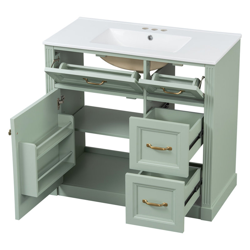 36 Inch Bathroom Vanity with Sink, Green, Gold