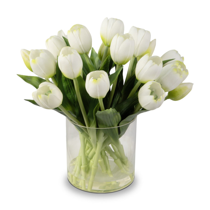 Arrangement de tulipes en soie dans un vase, Blanc