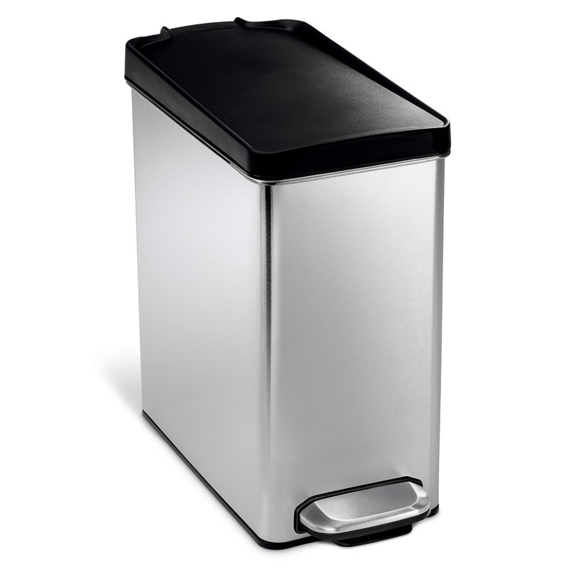 Simplehuman 10L Profile Pedal Bin, Plastic Lid, Brushed Stainless Steel and Black