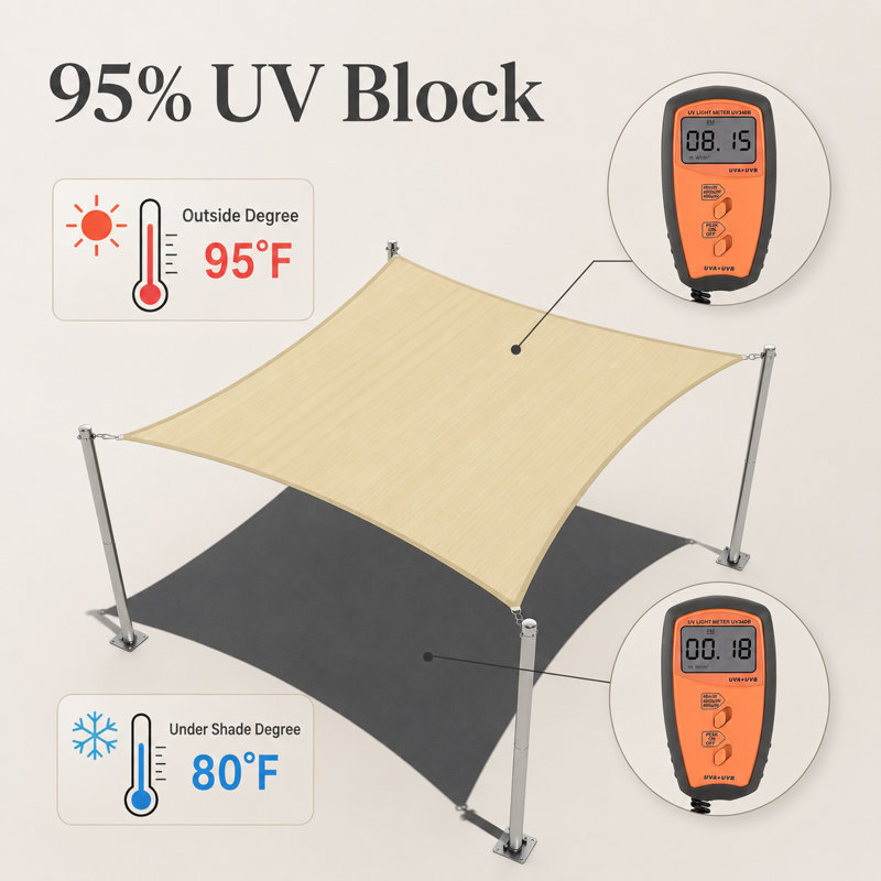 Amgo Square Waterproof Sun Shade Sail, 14 ft. x 14 ft., Turquoise