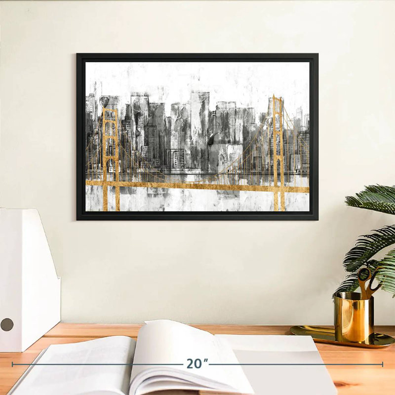 Golden Bridge Panorama, 13 po x 9 po, Cadre flottant noir