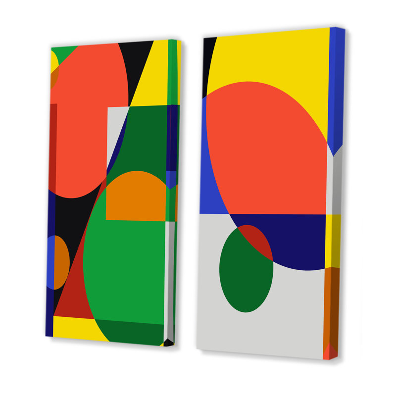 «Retro Abstract Colorful Colorful Geometric Designs XV», ensemble de 2 impressions, Toile tendue, H 20 po x l 24 po x P 1 po