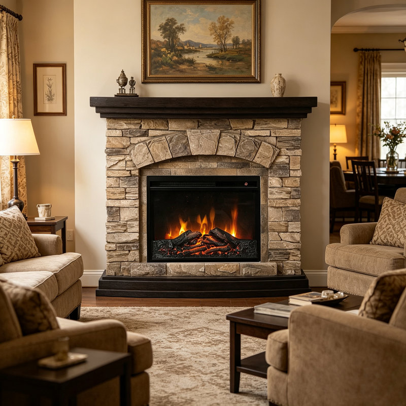 Selsey 45'' W Electric Fireplace & Mantel Package with 4777 BTU, Brown