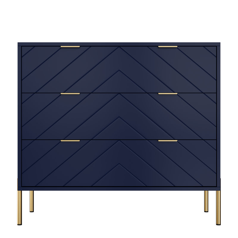 3-Drawer Nightstand Modern Tall Bedside Table with Storage Drawers, Blue