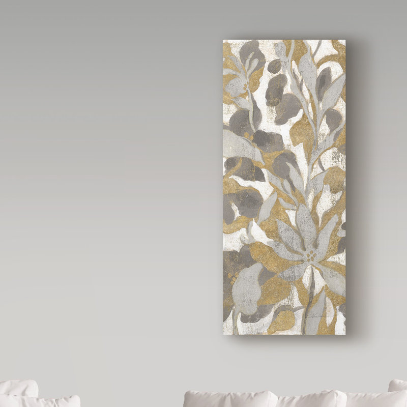 « painted tropical screen i gray gold crop », reproduction de peinture à l’acrylique sur toile tendue, H 47 po x l 20 po